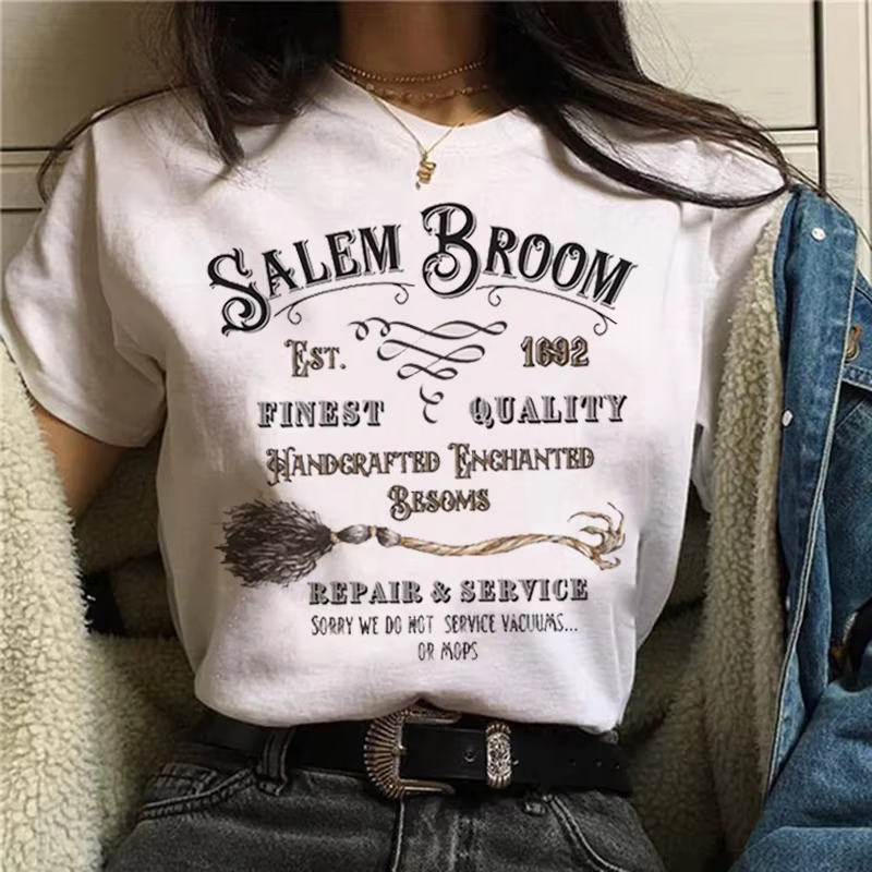 T-shirt à manches courtes pour femme, haut graphique, costume de rue, dessin animé, sorcière, magiqu