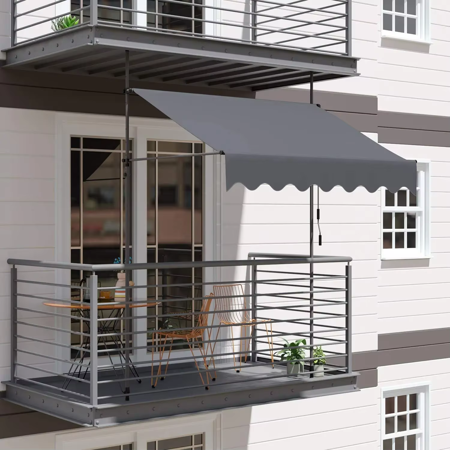 Auvent de balcon rétractable UV50 +, pince de protection solaire de jardin avec manivelle sans propo