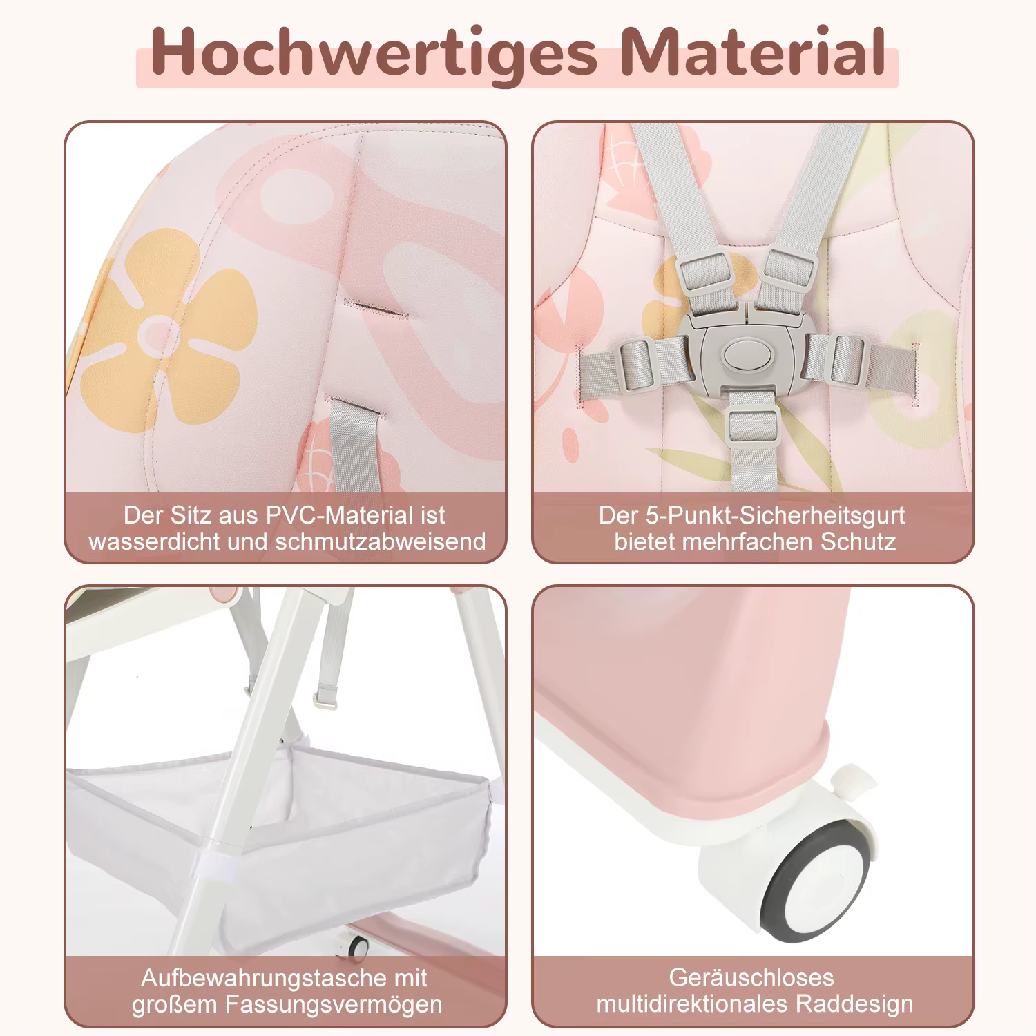 Chaise haute pliante pour bébé, chaise haute inclinable et inclinable, chaise haute réglable en haut