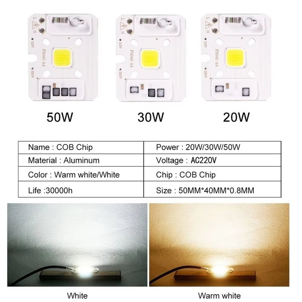 1/PCS Puce COB 10W 20W 30W 50W 220V LED IC intelligent pas besoin de pilote 3W 5W 7W 9W LED ampoule 