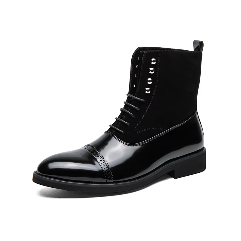 Bottes courtes en cuir de style britannique pour hommes, chaussures décontractées noires, marque, gr