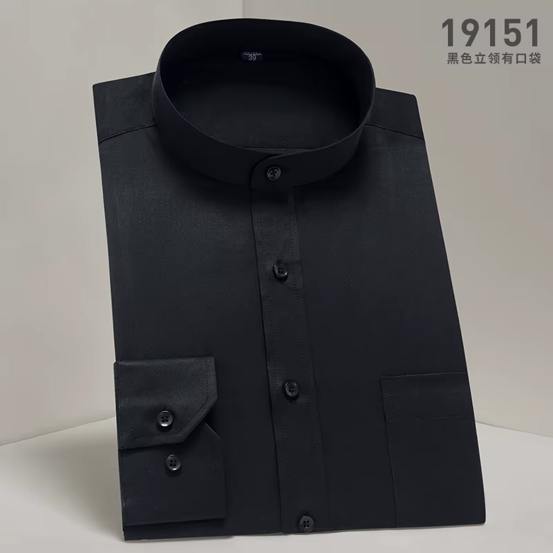 Chemise à col montant pour hommes, classique, col rond, coupe slim, col vertical, manches longues, c
