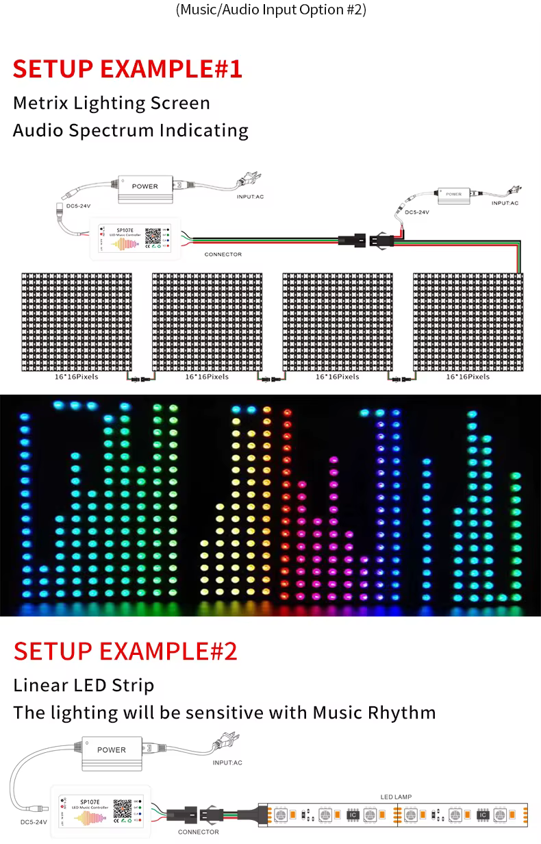 Ws2812B Led Rgbic contrôleur de lumière de bande Dc5V-24V wifi Sp511E musique Ws2811 Sk6812 Sp107E a
