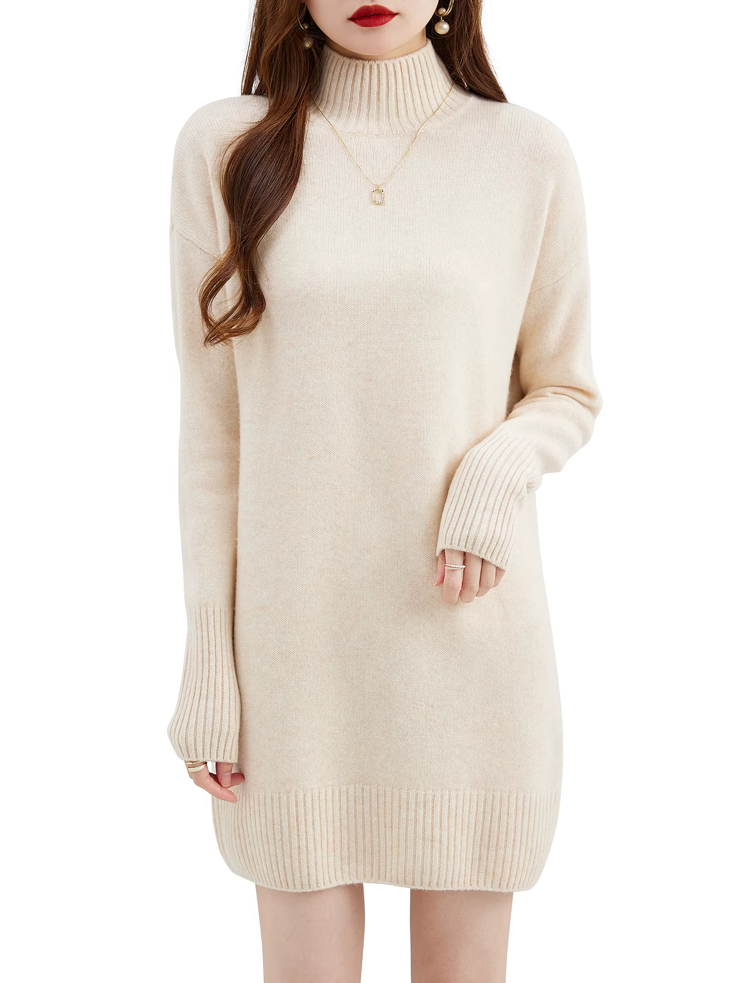 Pull à col roulé femmes pulls 100% laine mérinos longue robe pull automne hiver chaud à manches long
