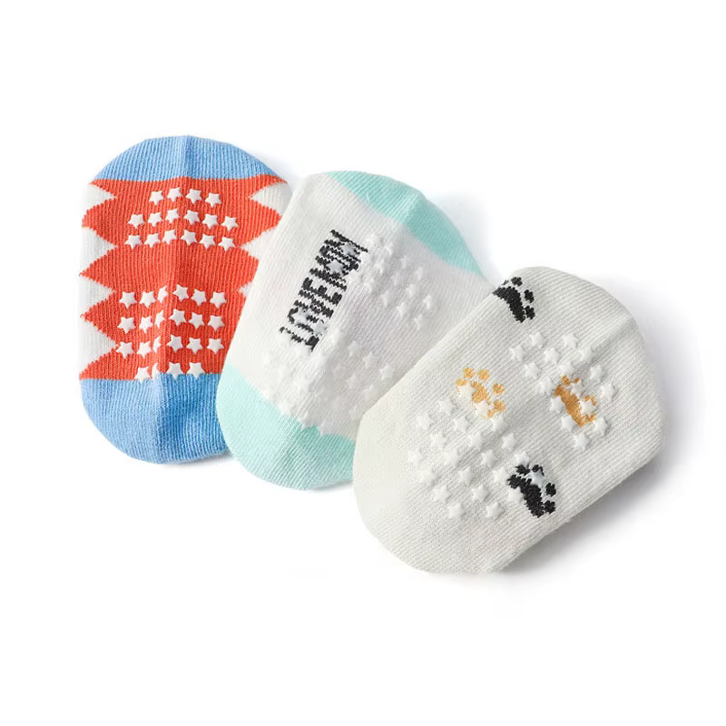 6 paires de chaussettes pour enfants, chaussettes de sol antidérapantes en coton à motif d'animaux d