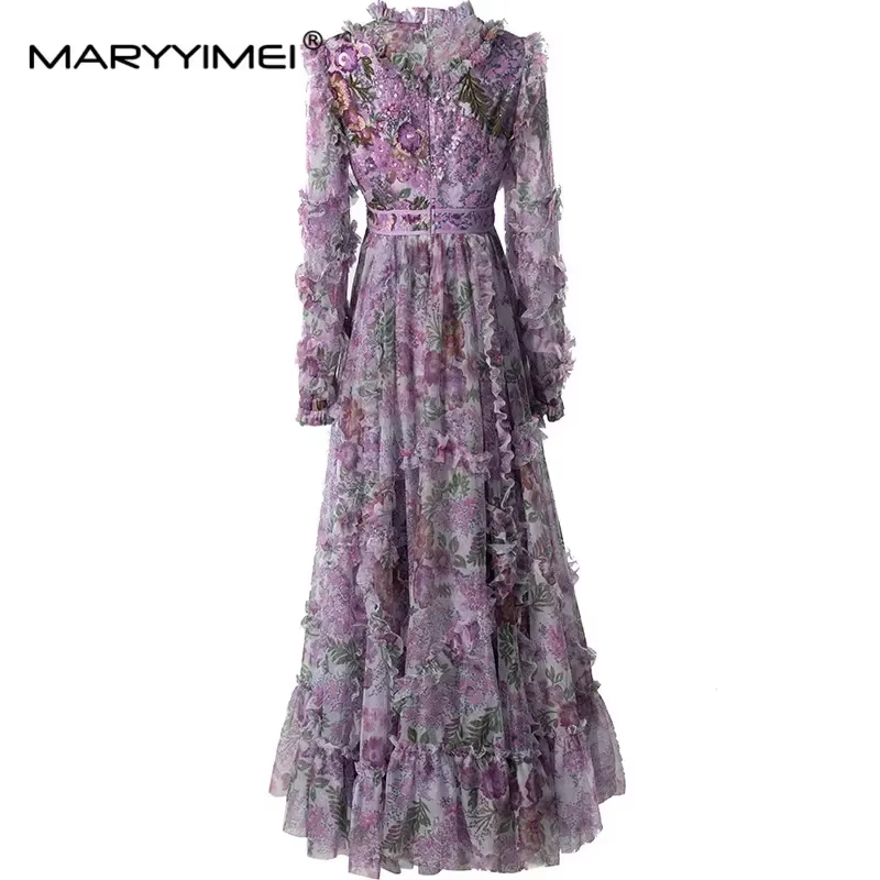 MARYYIMEI printemps été femmes robe à manches longues taille haute comestible arbre champignon bord 