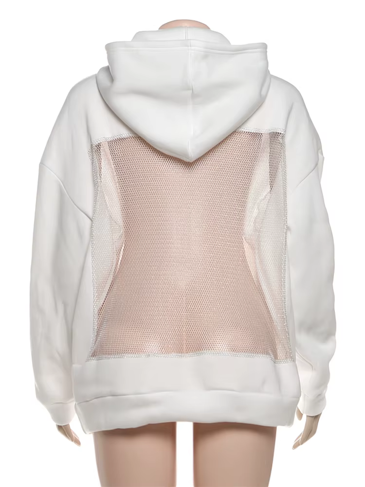 Sisterlinda sweat à capuche Harajuku femmes automne tendance dos nu brillant maille Patchwork décont