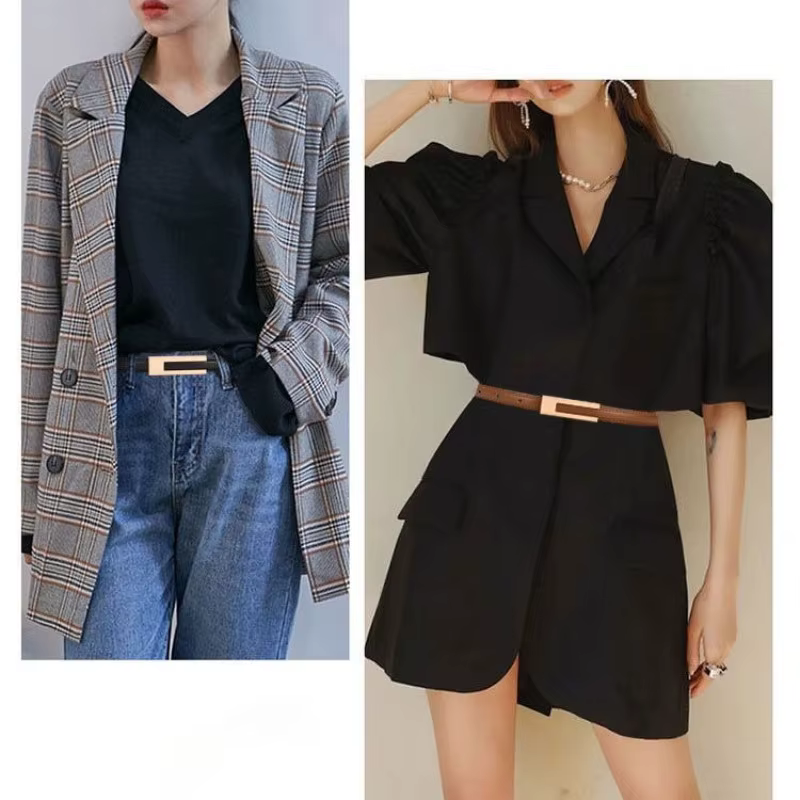 Femmes coréennes à la mode en cuir PU mince sangle de taille accessoires en métal ceinture de base f