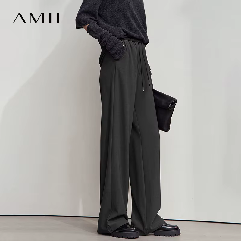 AMII 2025 automne femmes pantalon ample décontracté à lacets élastique jambe large pantalon droit so