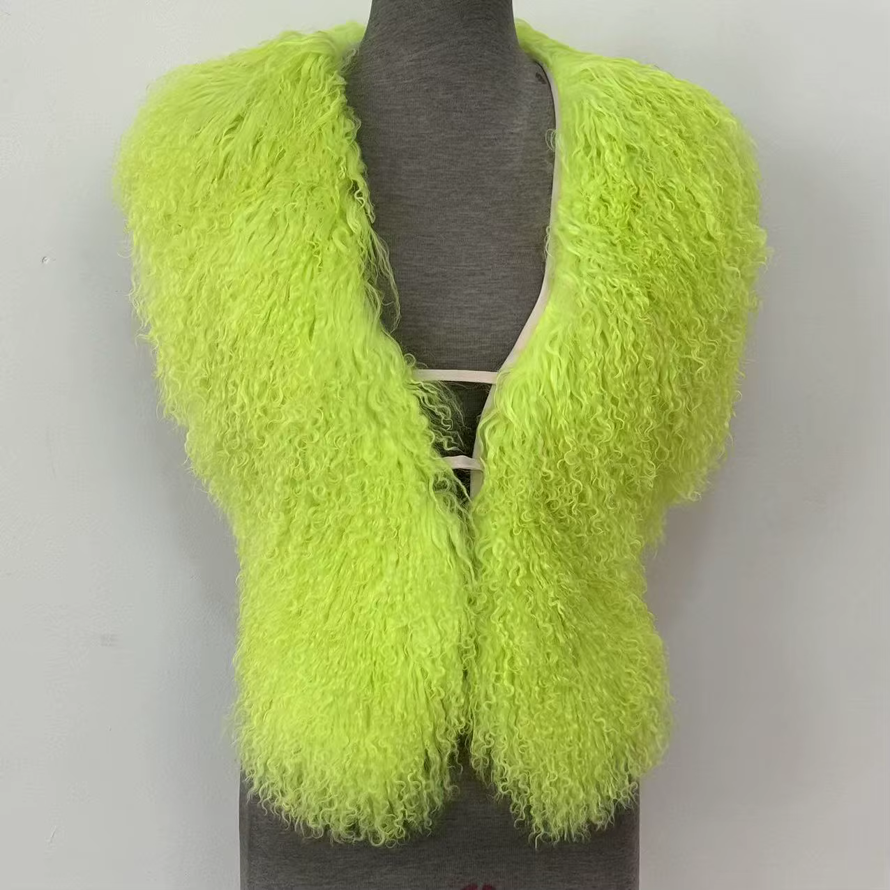 Gilets à col en V profond pour femmes, veste dos nu, haut moelleux, manteau à licou en fourrure mong