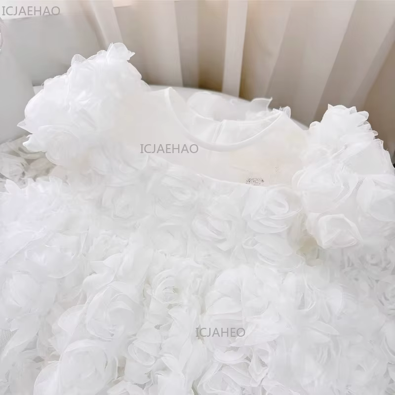 Robe de cérémonie blanche pour enfants 2026, tenue de fête à manches courtes bouffantes, robe de pri