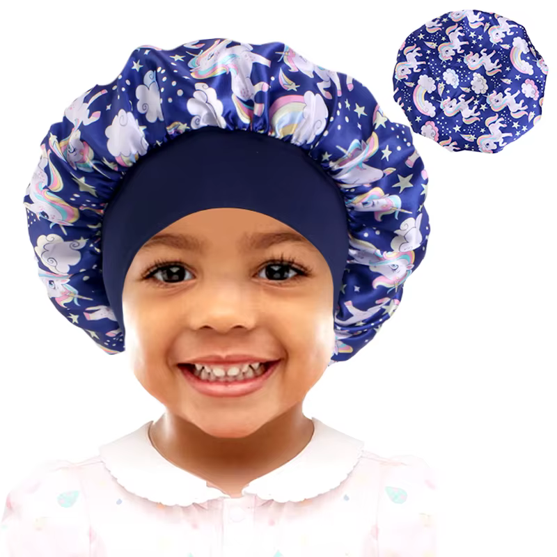 Dessin animé bébé enfants imprimer Satin Bonnet chapeau de sommeil casquette pour cheveux bouclés ré