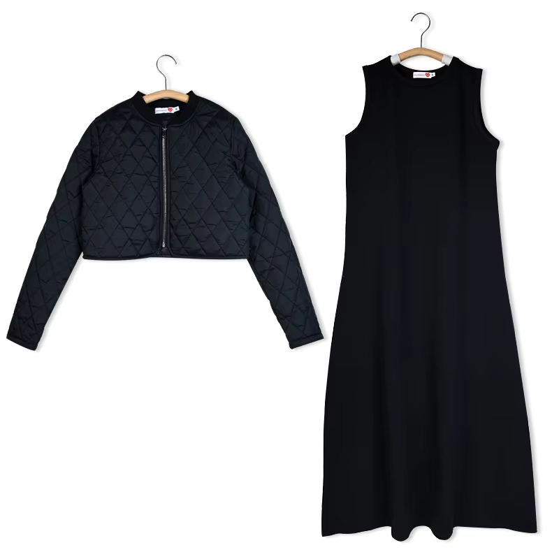 Femme cardigan et sans manches maxi robe tenue décontractée 50-éponge robe col rond manches longues 
