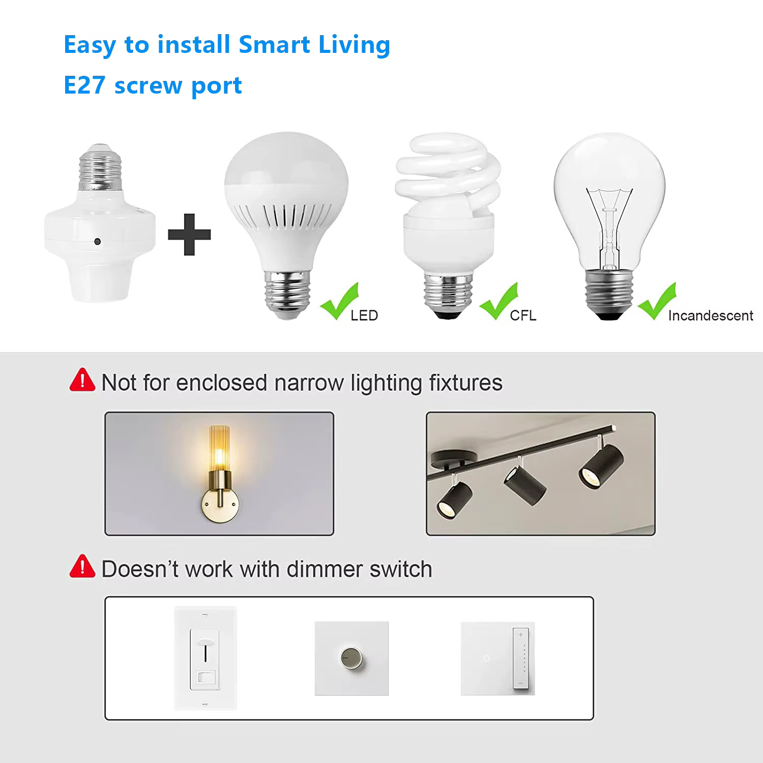 Adaptateur d'ampoules intelligentes sans fil QIACHIP AC110V 220V E27, support de lampe à utiliser av