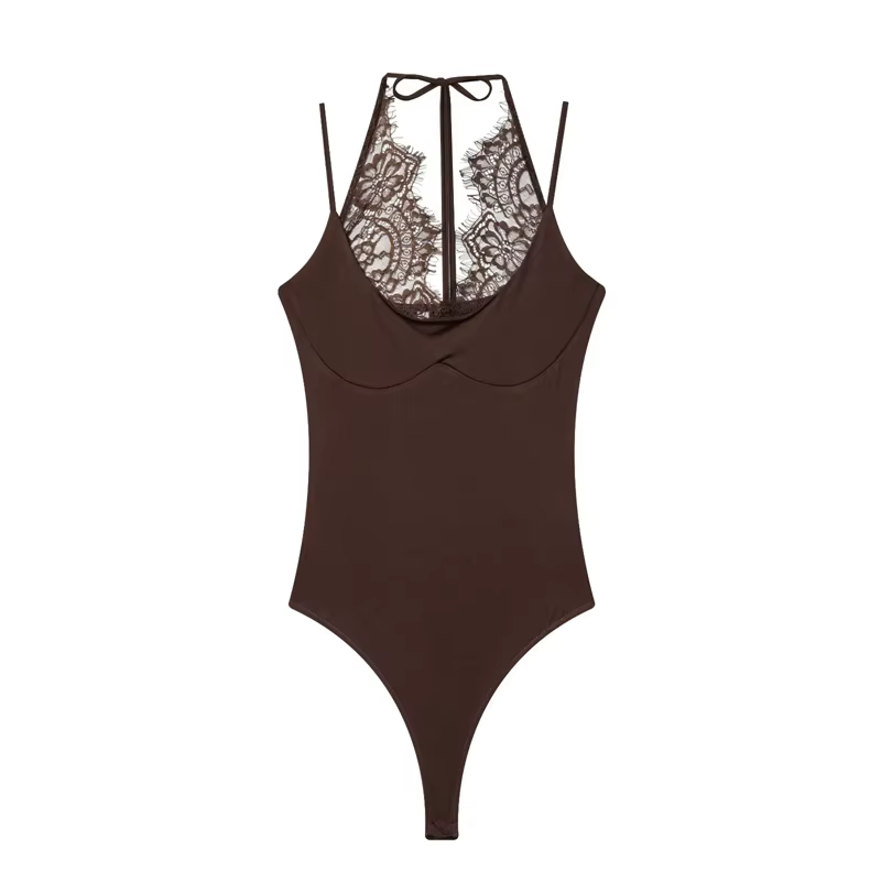 Nouveauté 2026 Combinaison Body Femme d'été en dentelle patchwork, coupe ajustée, sexy, dos nu, pour