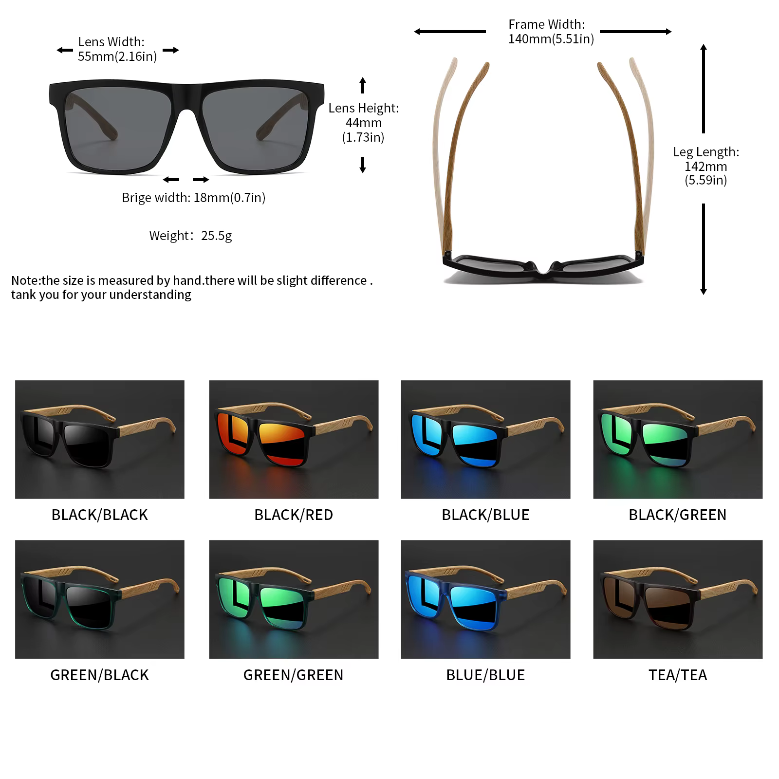 Nouvelles lunettes de soleil carrées à la mode, charnière à ressort en grain de bois, UV400 unisexe 