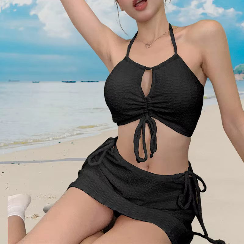Maillot de bain bikini trois pièces pour femme, look sexy et haut de gamme, coussinet de poitrine am