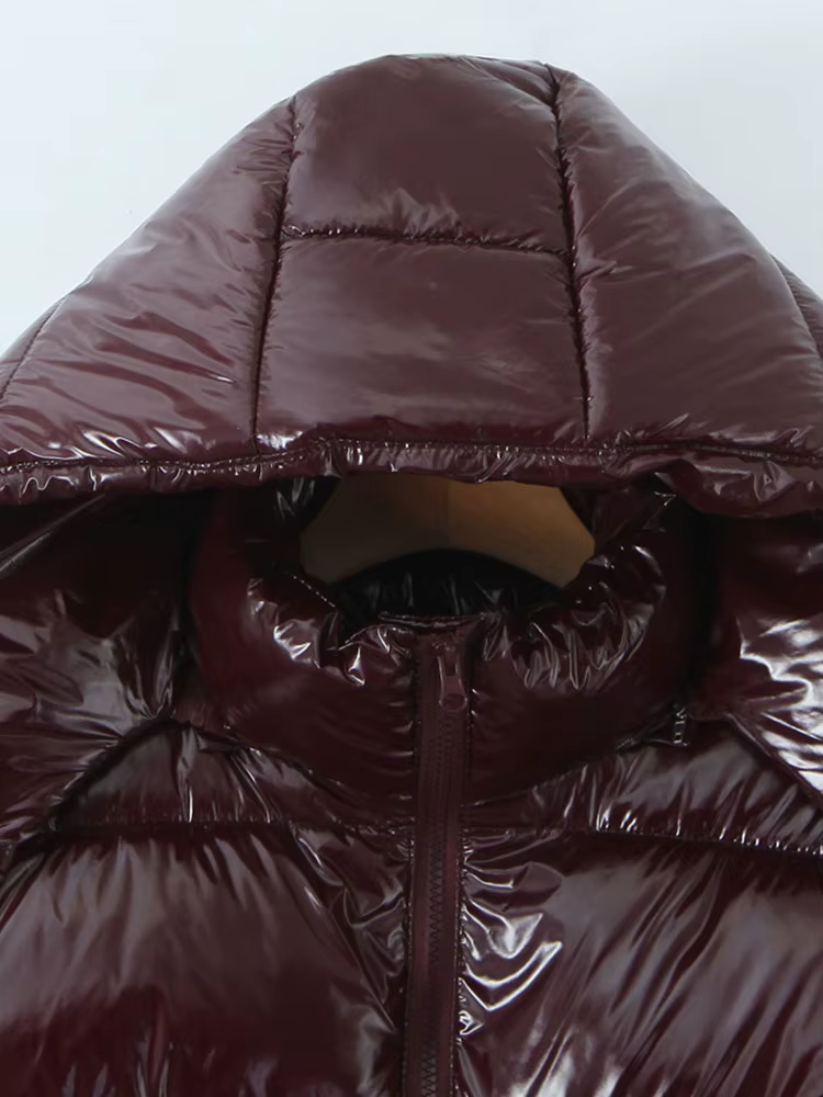 Nlzgmsj – veste à Surface brillante pour femme, nouvelle mode, col montant, manches longues, fermetu