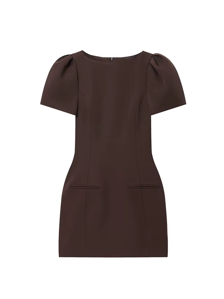 TFMLN femmes élégantes à manches courtes Mini robe coupe ajustée taille haute à manches courtes robe