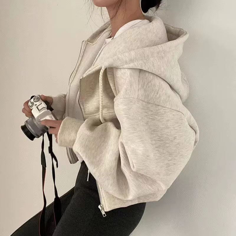 Chemise à capuche coréenne pour femmes, mode doublure polaire, sweat à capuche ample, fermeture écla