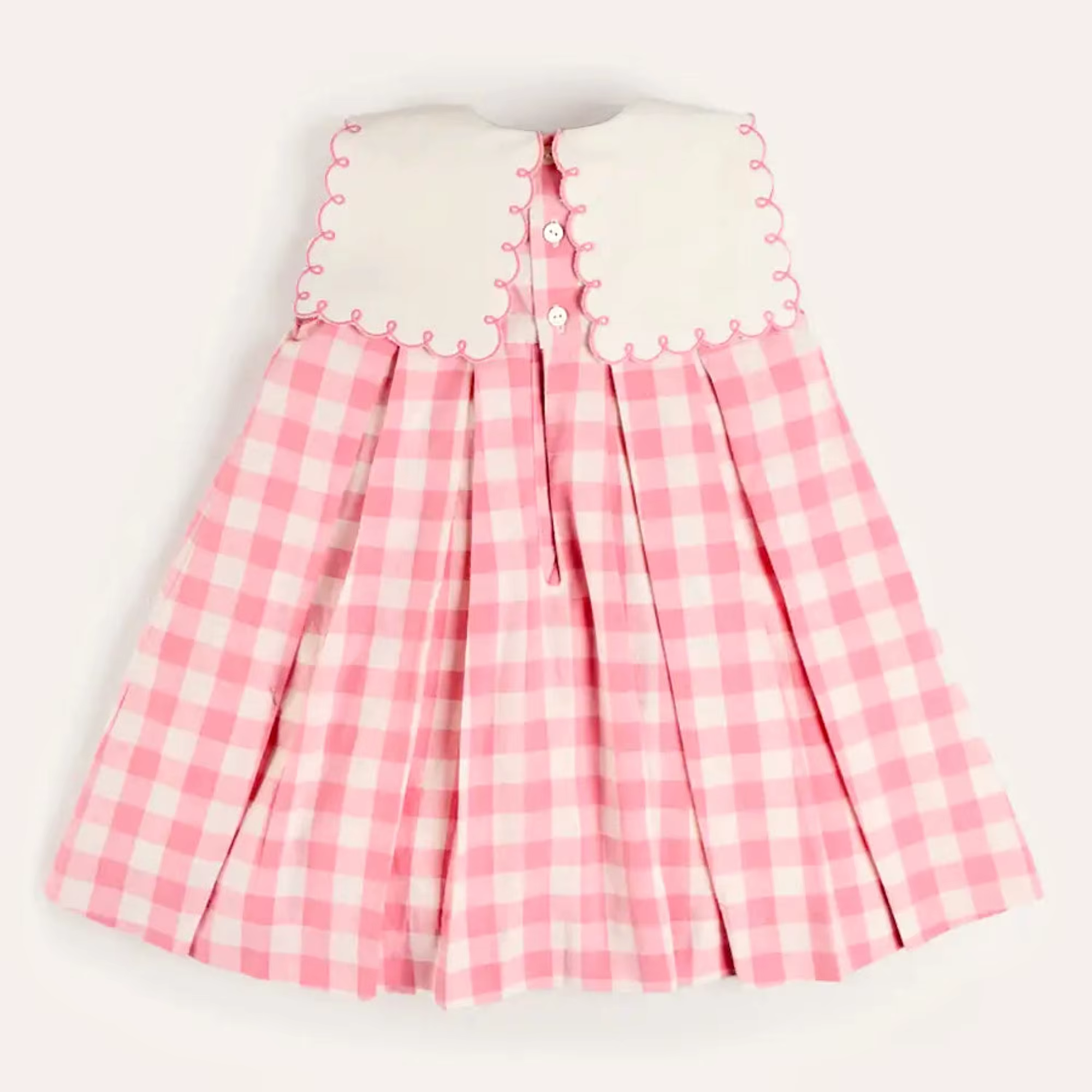 Robe rose à carreaux brodée sans manches pour fille, tenue mignonne pour les vacances d'été, robes p