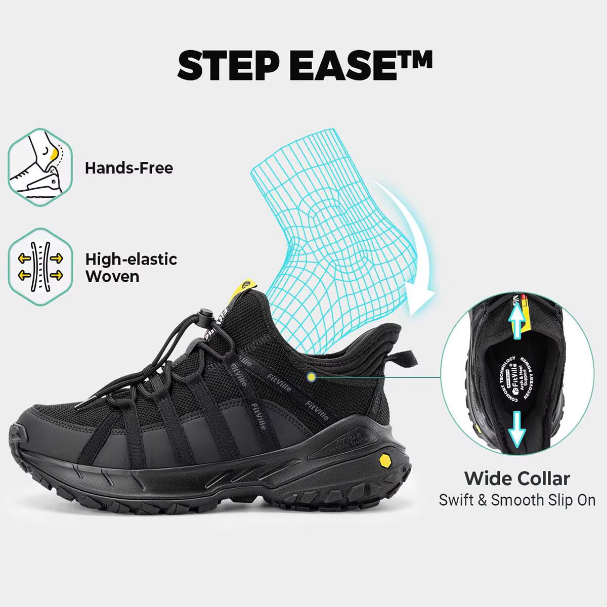 FitVille – chaussures larges à enfiler pour hommes, chaussures de marche, de randonnée en plein air,