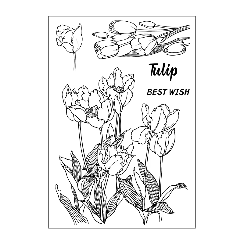 Tampon en silicone transparent de fond rétro, série de fleurs, timbres de décoration de carte de bri