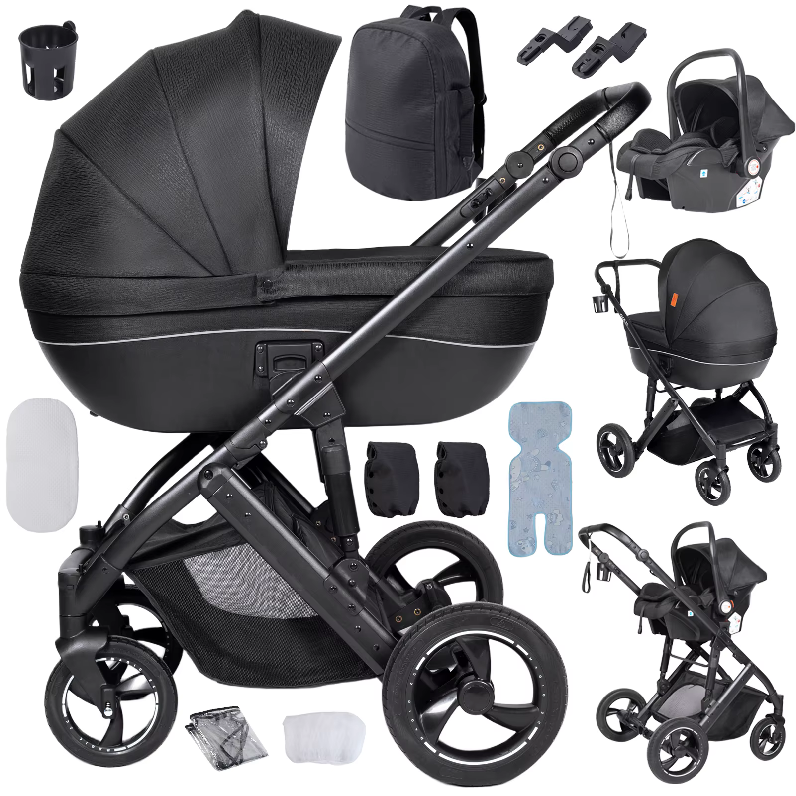 Poussette 3 en 1 avec nacelle, landau pour nouveau-né, poussette pour bébé, siège auto pour bébé, po