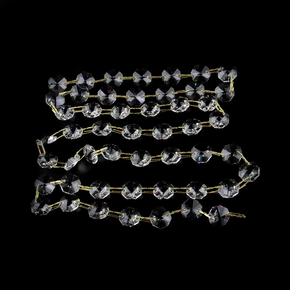 Chaînes de perles octogonales en verre de cristal de 14mm, toutes les couleurs, guirlandes suspendue