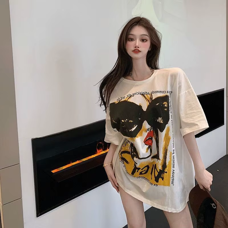 100% coton T-Shirt femmes tendance mode perles T-Shirt coréen dessin animé à manches courtes hauts f