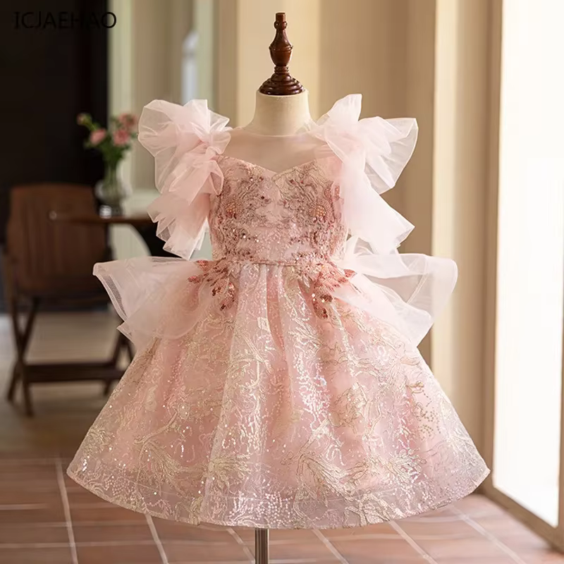 Robe de Fille ICJAEHAO 2026, Style Tutu Rose, pour Spectacle de Piano, Fête, Vêtements Élégants, Cos
