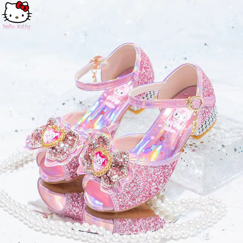 Chaussures de princesse pour filles, style anime, été, nouvelles chaussures à talons hauts en crista
