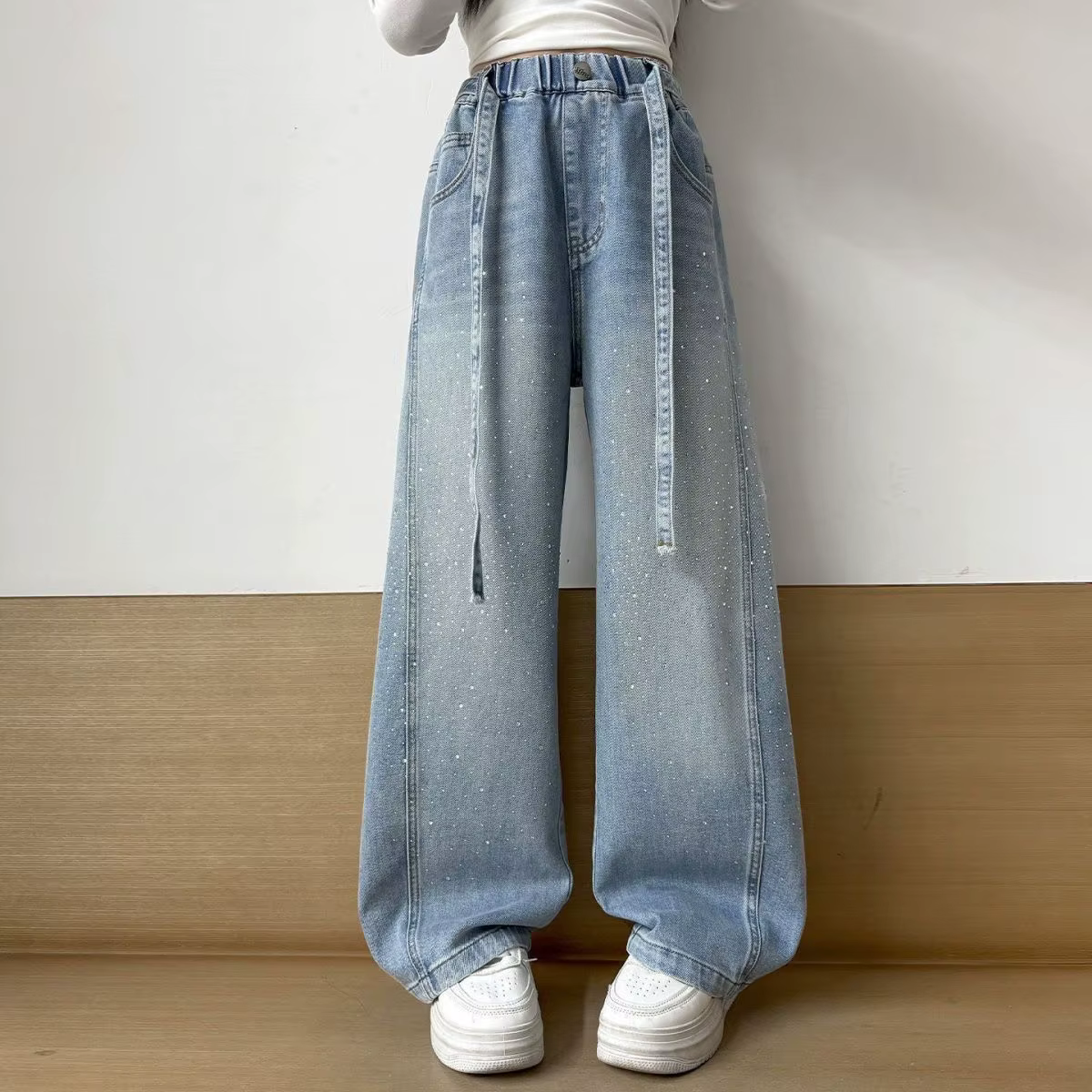 Pantalon en coton doux pour filles, style coréen été 2026, jean ample décontracté à jambes larges po