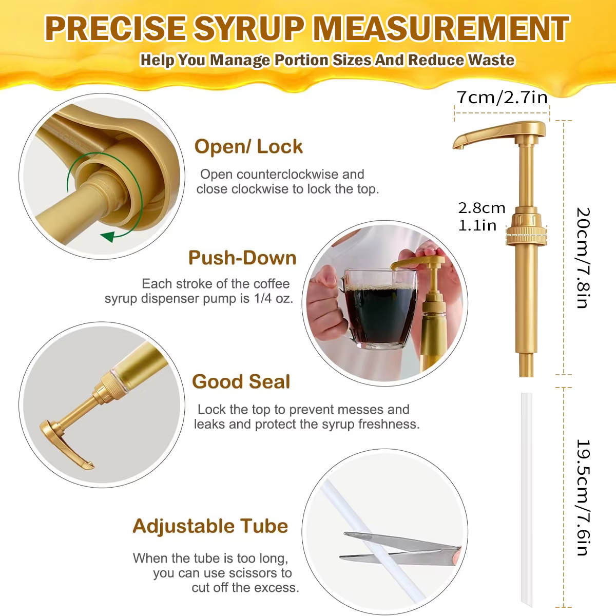 Leeseph – pompe à sirop de café, distributeur de pompe à sirop d'or pour bouteille de sirop de 750ml