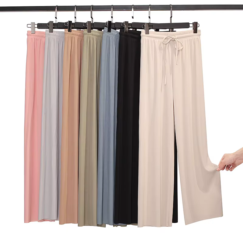 Pantalon large à longueur de rinçage pour femme, décontracté, couleur unie, taille élastique, adt Ic