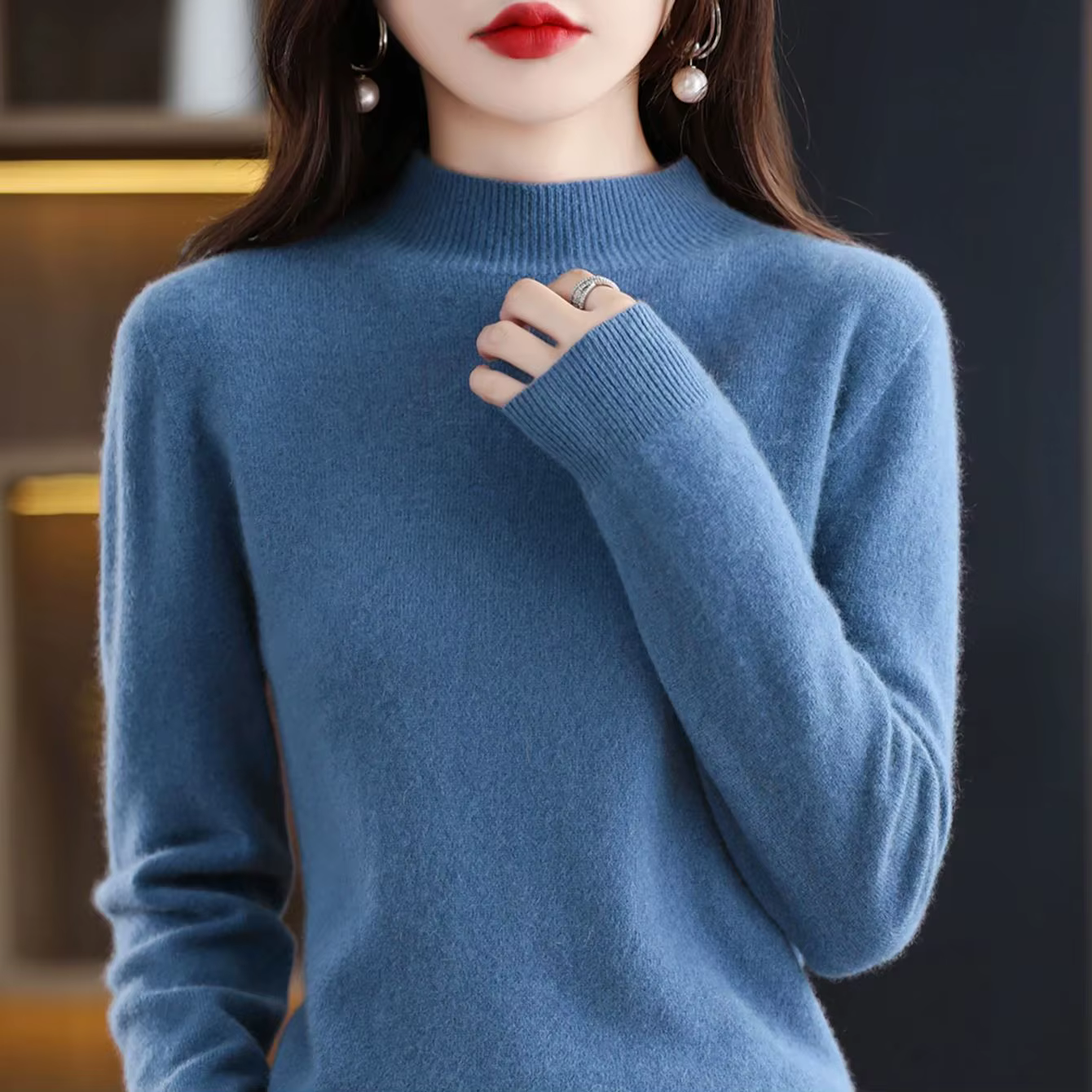 100% laine mérinos cachemire pull femmes tricoté pull col roulé à manches longues pulls automne hive
