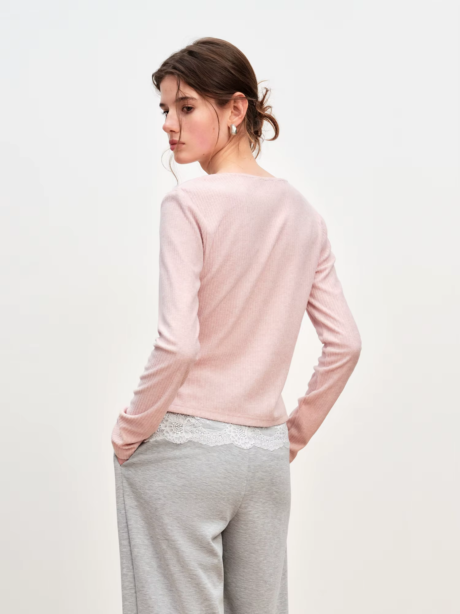 FSLE automne hiver 2025 T-Shirt à couche simulée pour femme - Haut de base en tricot avec bordure en