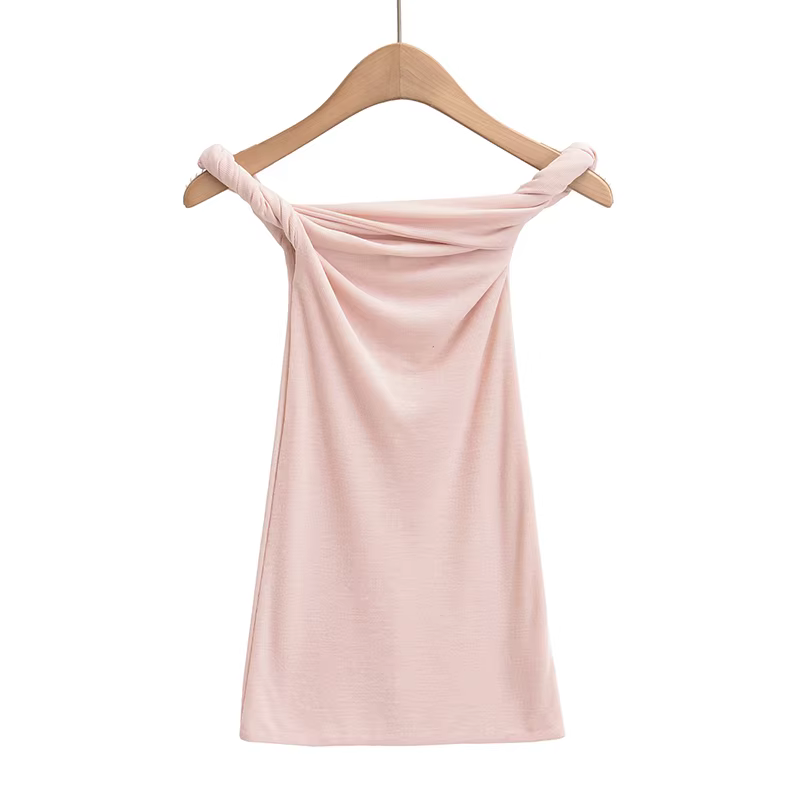 T-shirt à manches courtes et épaules dénudées pour femme, haut froncé, col slash, blanc, rose, kawai