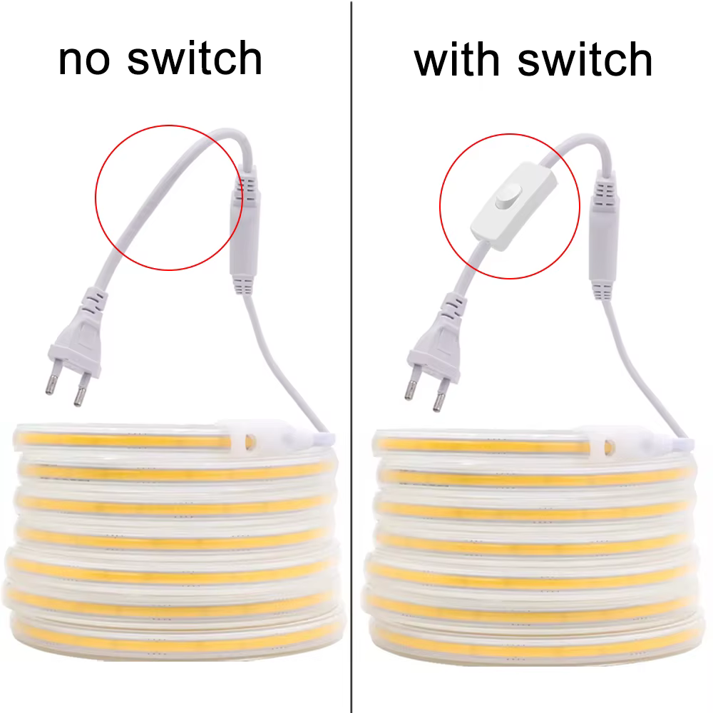 Bande LED COB 220V interrupteur marche/arrêt avec prise ue 220V bande lumineuse LED bande de lampe F