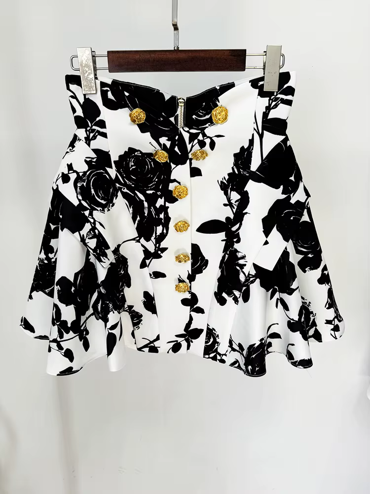 HIGH STREET Nouveauté 2026 Mini-jupe florale imprimée pour femme, style défilé de créateur, avec bou