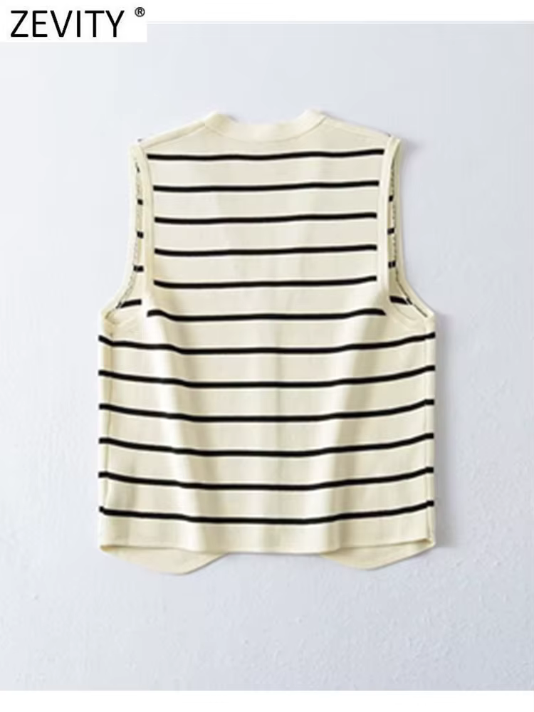Zevity-Cardigan à simple boutonnage pour femme, col en V, motif rayé en fibre, glaçure chic, nouvell