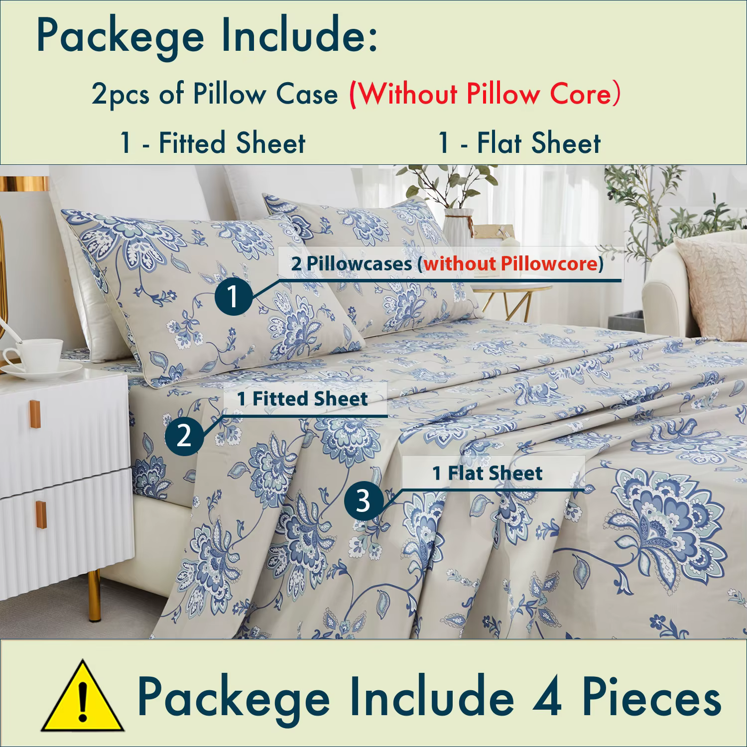 Ensemble de draps en coton égyptien 100% 600TC, 4 pièces, motif Paisley damassé bleu Boho, doux pour