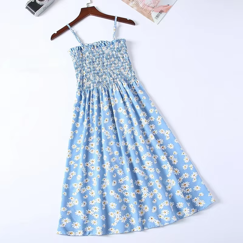 Robe Camisole d'été en mousseline de soie, sans manches, Mini, mode, taille élastique, décontractée,