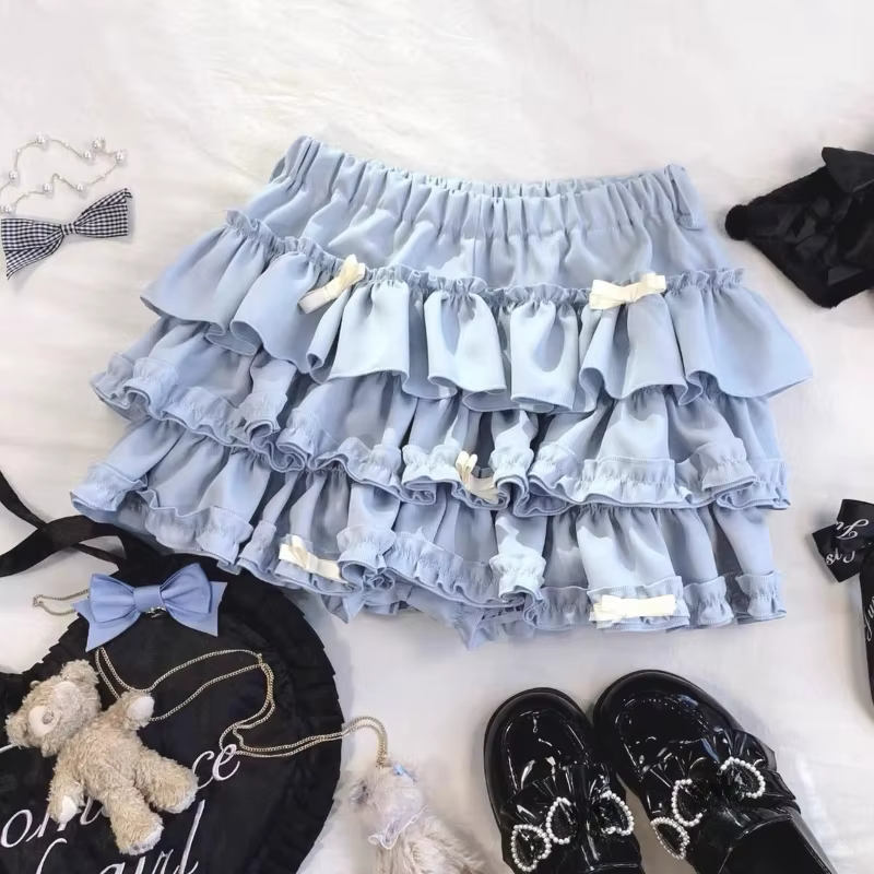 Nouvelle collection été 2026 : Mini-jupe tutu polyvalente pour femme, bleue, avec nœud et dentelle,