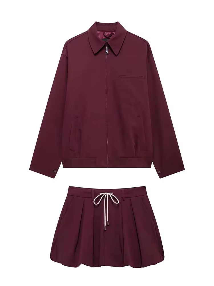 Ensemble 2 pièces décontracté pour femmes, taille à lacets, édition lanterne, Mini jupe, poche solid