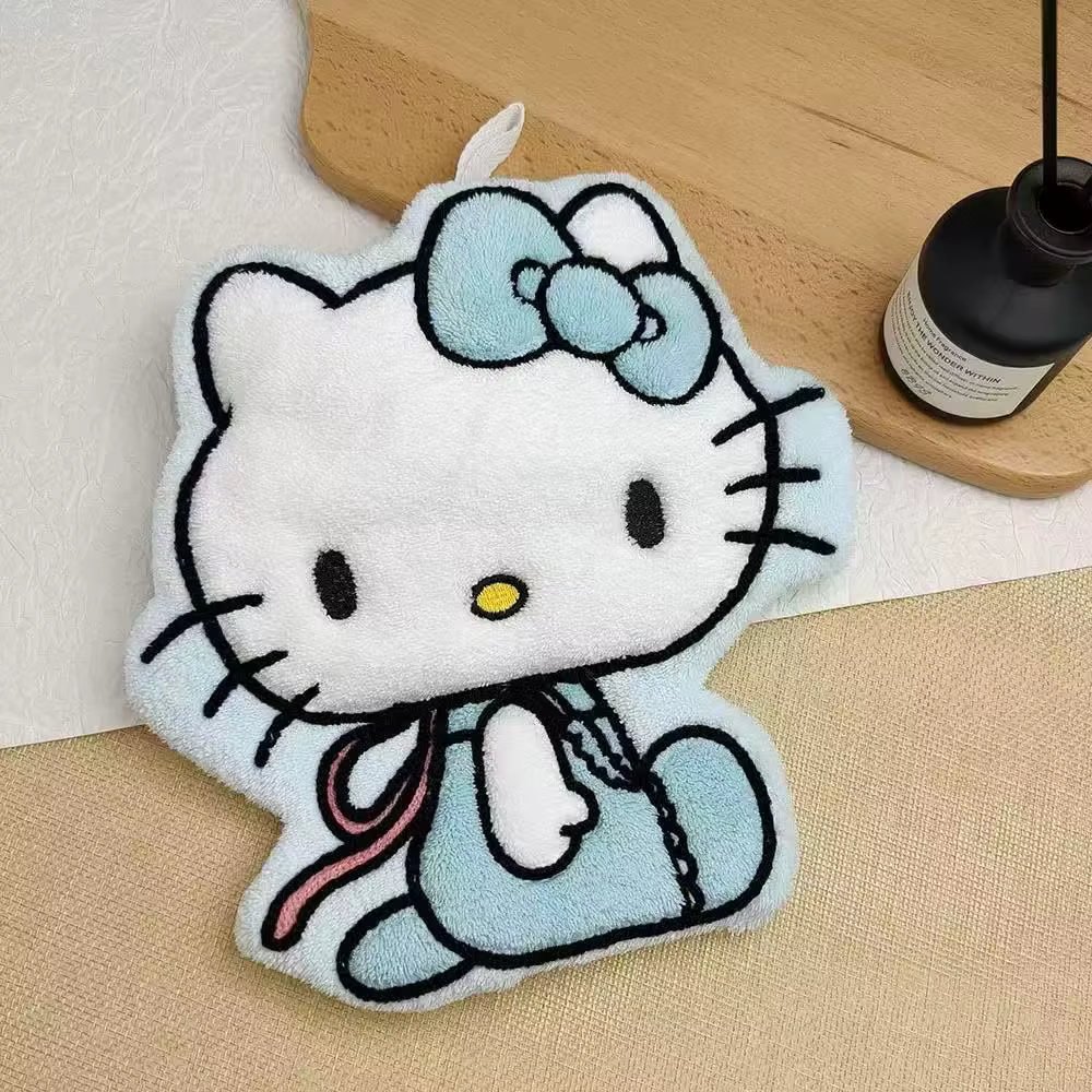 Serviette à main Sanrio Hello Kitty en velours corail, absorbante, à suspendre, petite serviette mig