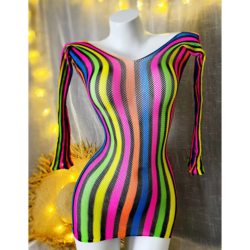 1 pièce Robe de plage moulante pour femme, style résille, transparente et ajourée, à manches longues