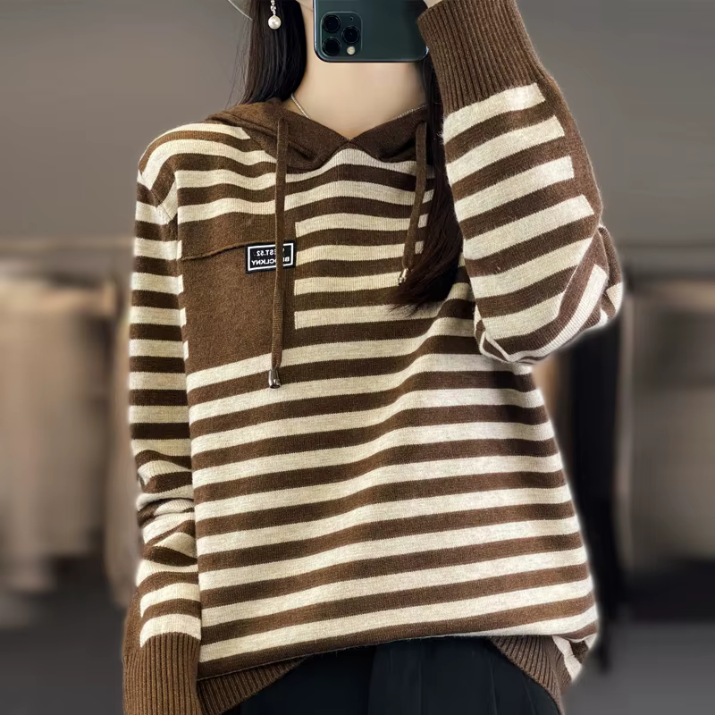 Hiver Pure laine mode doux pull automne femme nouvelles femmes à capuche col bande pull cachemire am