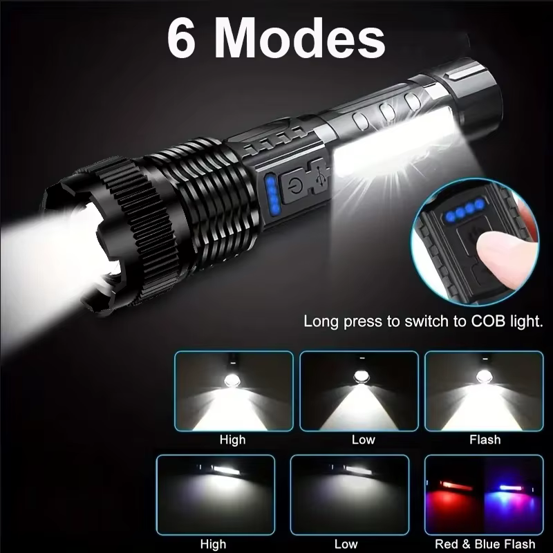 Lampes de poche Led haute puissance, torche tactique très forte, 6 Modes, lanterne Rechargeable pour