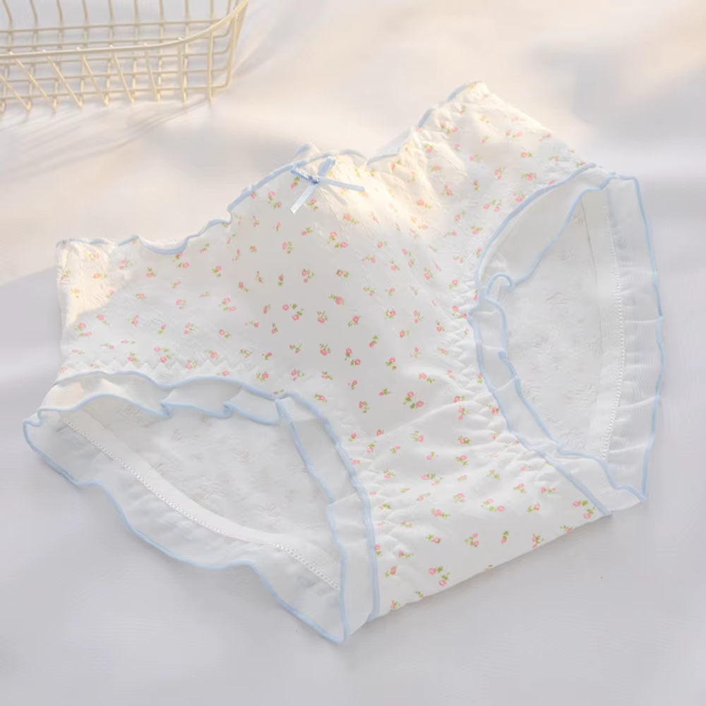 Culottes en coton à nœud floral taille mi-haute confortables pour femme, sous-vêtements à volants mo
